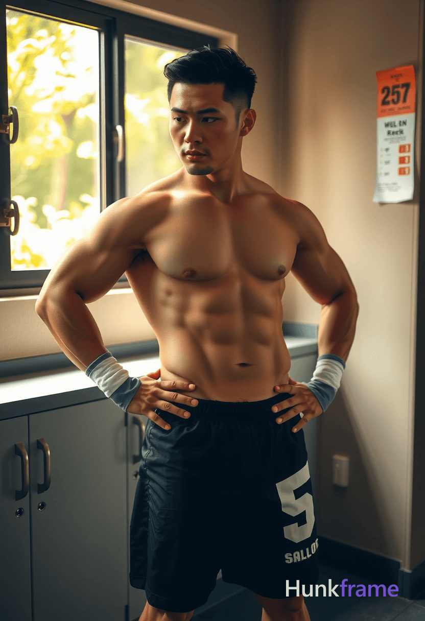 photoreal photograph of a handsome masculine man with broad shoulders and defined abs, shirtless and
