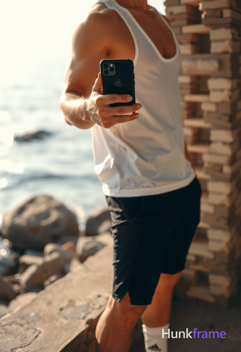 Photoreal photograph of an Asian man standing with his torso slightly turned to the side, hands rela