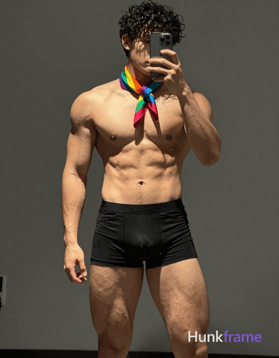 an anonymous figure man with warm olive skin, curly dark hair, and a compact athletic torso standing