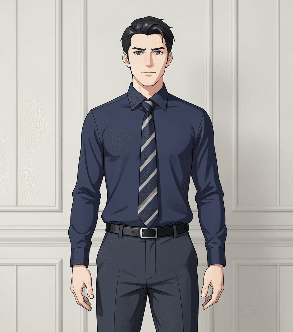 Vertical athletic portrait of a muscular adult man standing facing forward with hands relaxed at