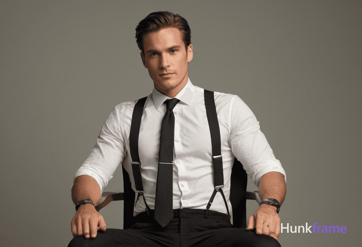 An athletic an anonymous figure man with dark eyes and natural skin tone sitting against a chair in