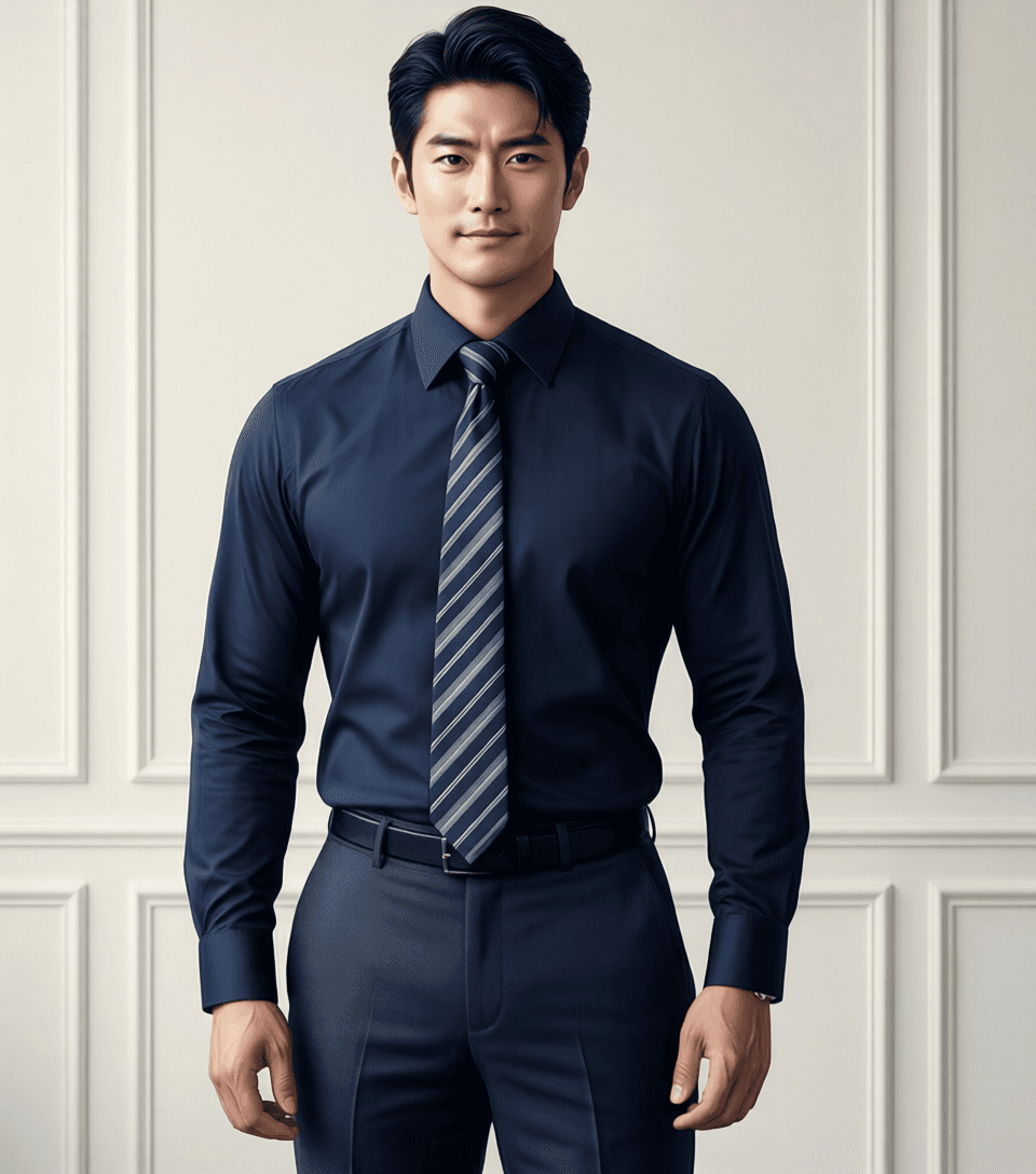 Vertical athletic portrait of a muscular adult man standing facing forward with hands relaxed at