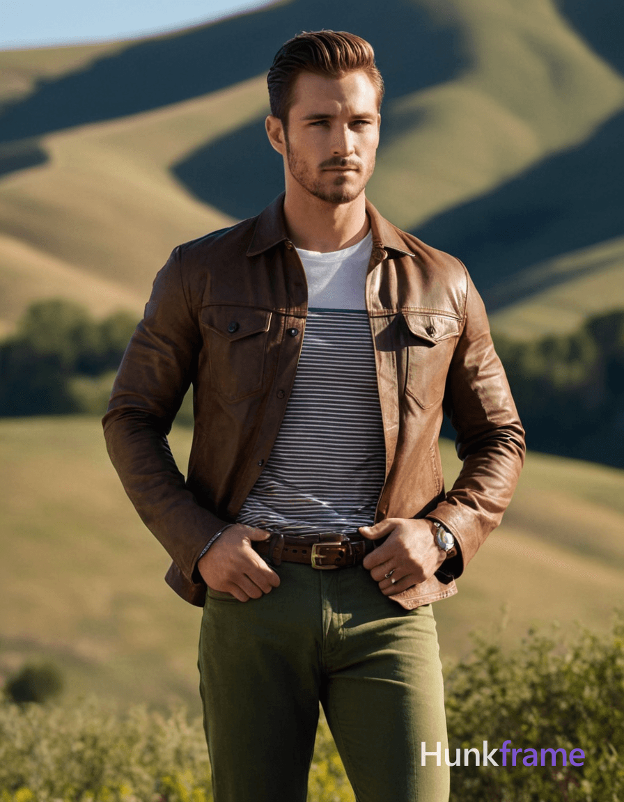 A strong an anonymous figure man stands outdoors in late afternoon, hands together at chest level, d