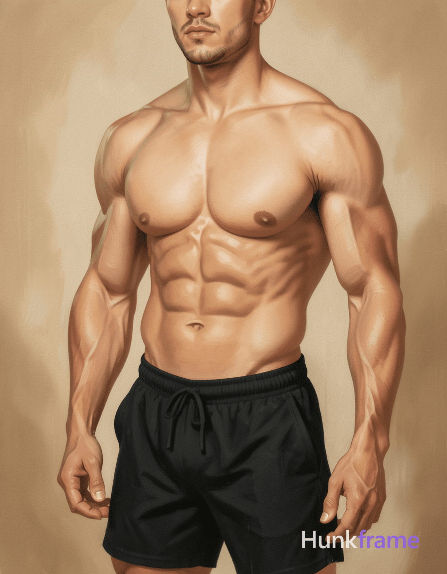 a handsome masculine male with a compact athletic build standing front-facing and slightly angled to