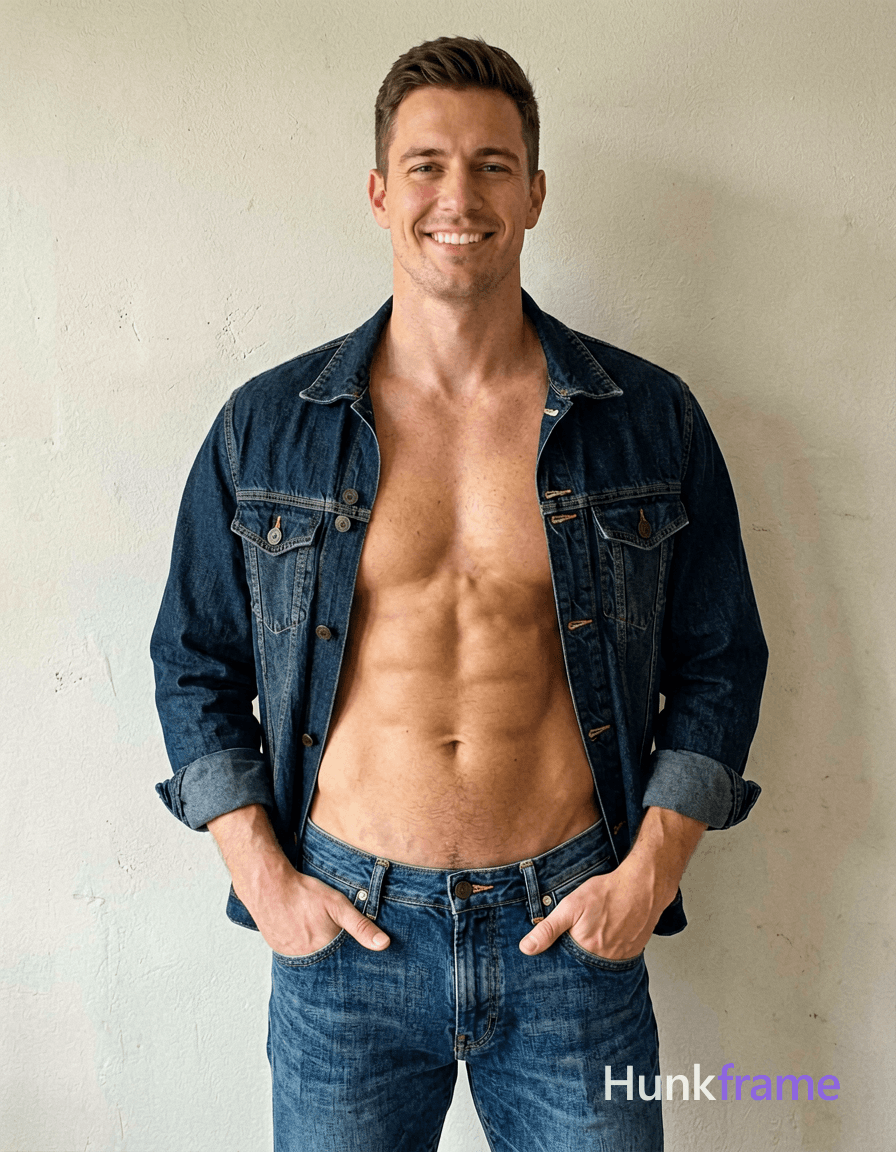 A handsome Caucasian man in his twenties stands facing the camera with a confident smile and dir
