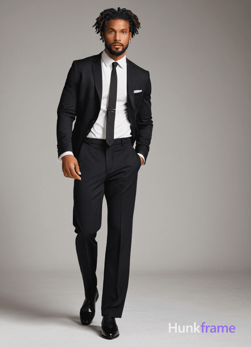 A handsome African man with medium skin, dreadlocks, dark eyes, no glasses or beard, standing confid