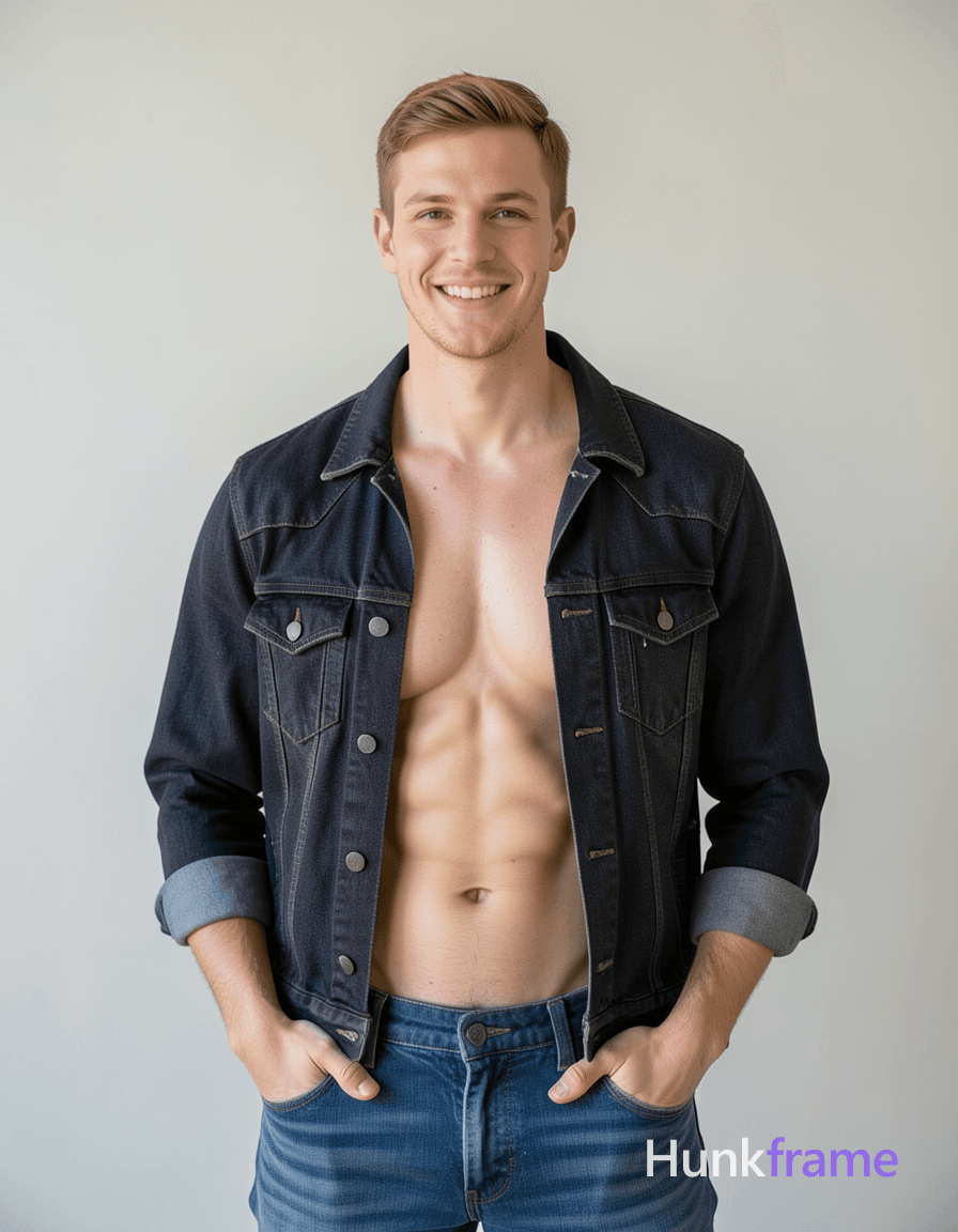 A handsome Caucasian man in his twenties stands facing the camera with a confident smile and dir